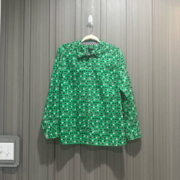 Talbots Ladybug Heart Pattern Button Down Artsy Colorful Teacher Sz Petite XL - Picture 3 of 9